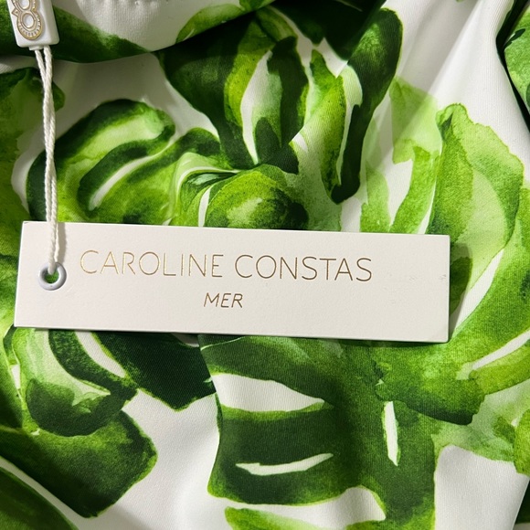 Caroline Constas Nova Off-Shoulder Puff Sleeve One Piece in Green Palm Leaf XS - Picture 9 of 10